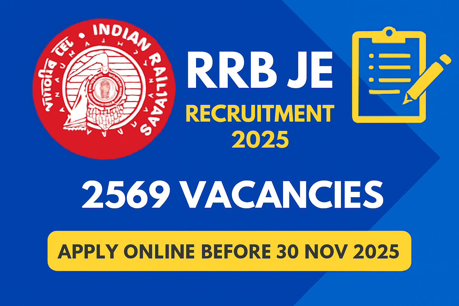 RRB JE 2025 recruitment poster – 2569 vacancies Indian Railways”